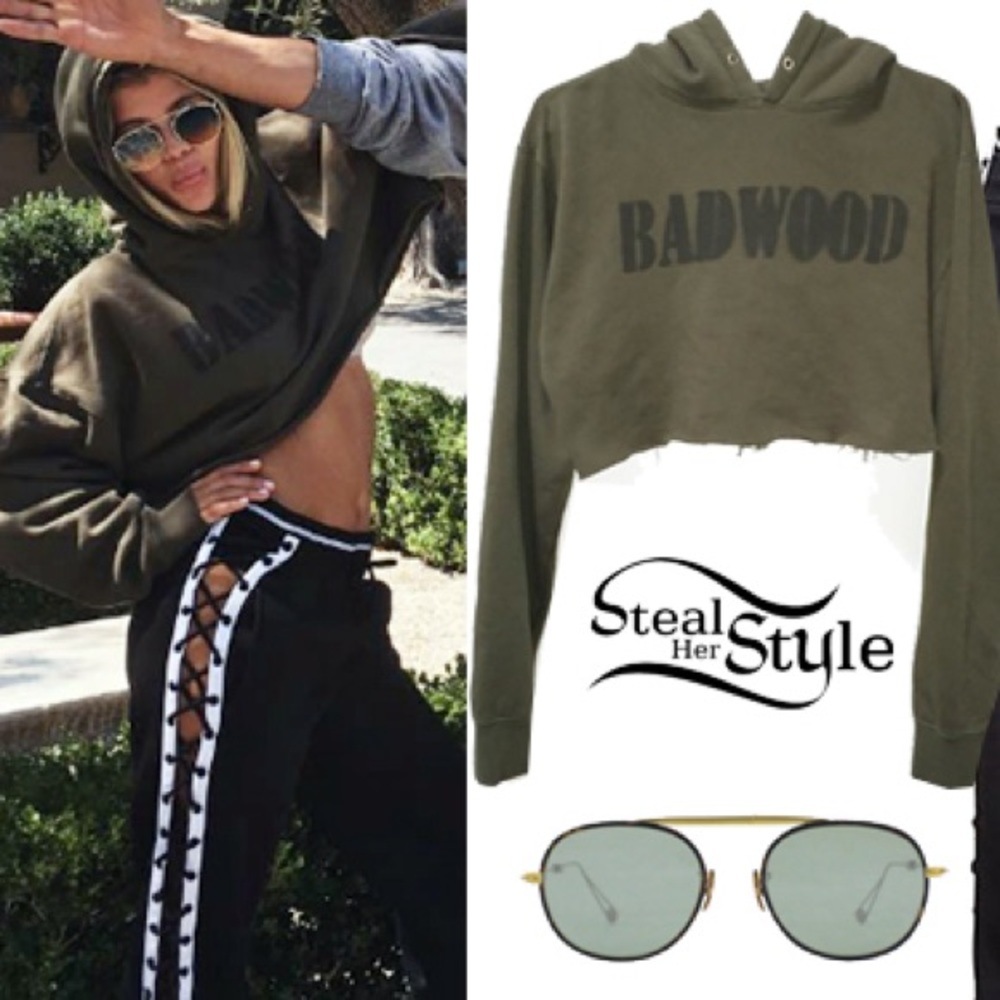 BadWood Army Green Cropped Hoodie